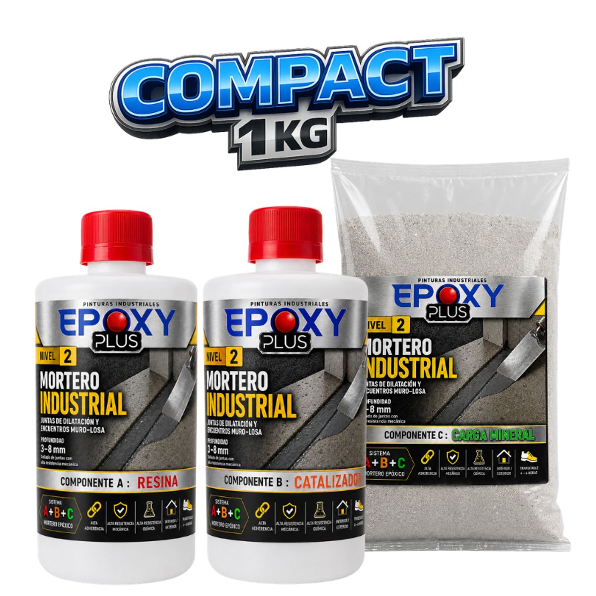 EPOXY - Mortero Epóxico - Nivel 2 - Mortero Industrial - Espesor 4 A 6 MM - Kit 1 KG COMPACT