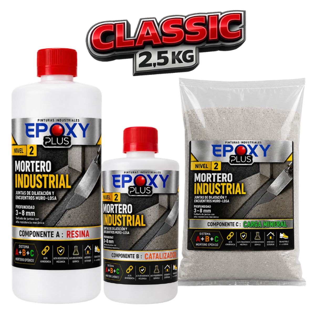EPOXY - Mortero Epóxico - Nivel 2 - Mortero Industrial - Espesor 4 A 6 MM - Kit 2.5 KG CLASSIC