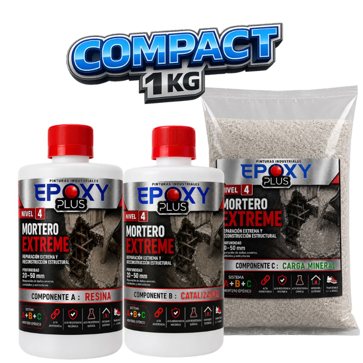 EPOXY - Mortero Epóxico - Nivel 4 - Mortero Extreme - Espesor 20 A 50 MM - Kit 1 KG COMPACT