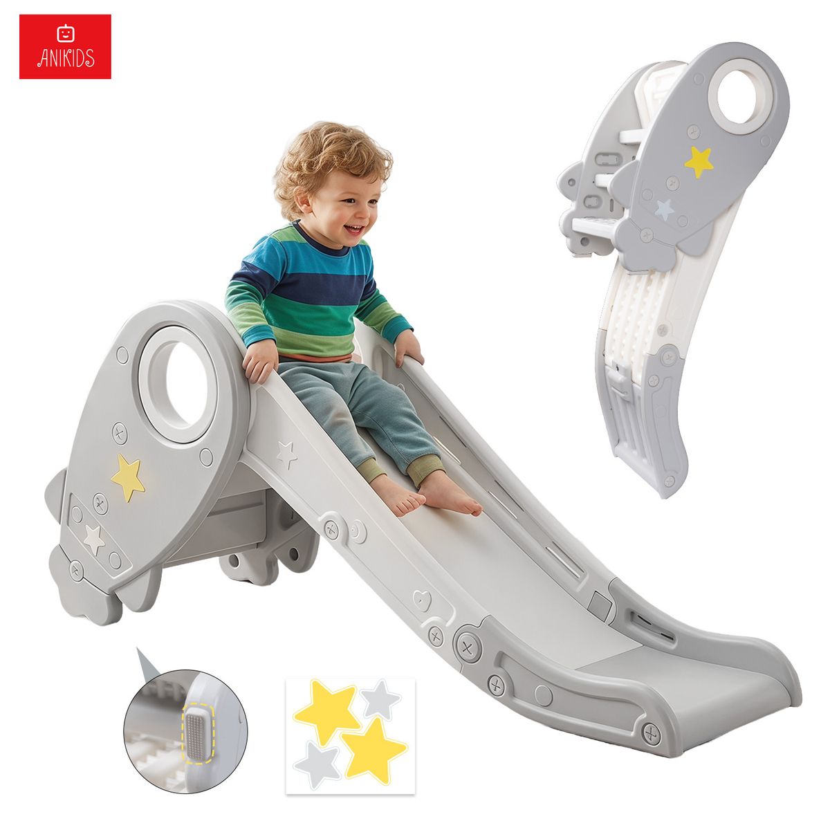 Resbalín Infantil Plegable Tobogán Niños Cohete 125x55x41 Cm Color Gris, marca ANIKIDS - Foto Principal