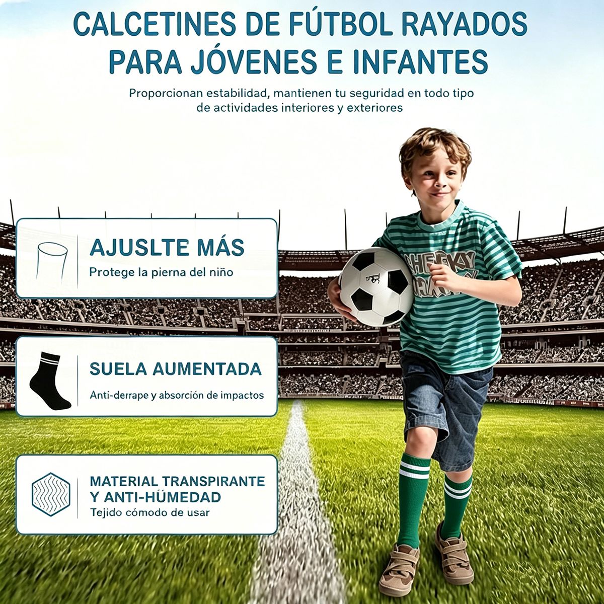 EINICIO - Calcetines De Fútbol A Rayas Para Niños Talla Media 4 Pares