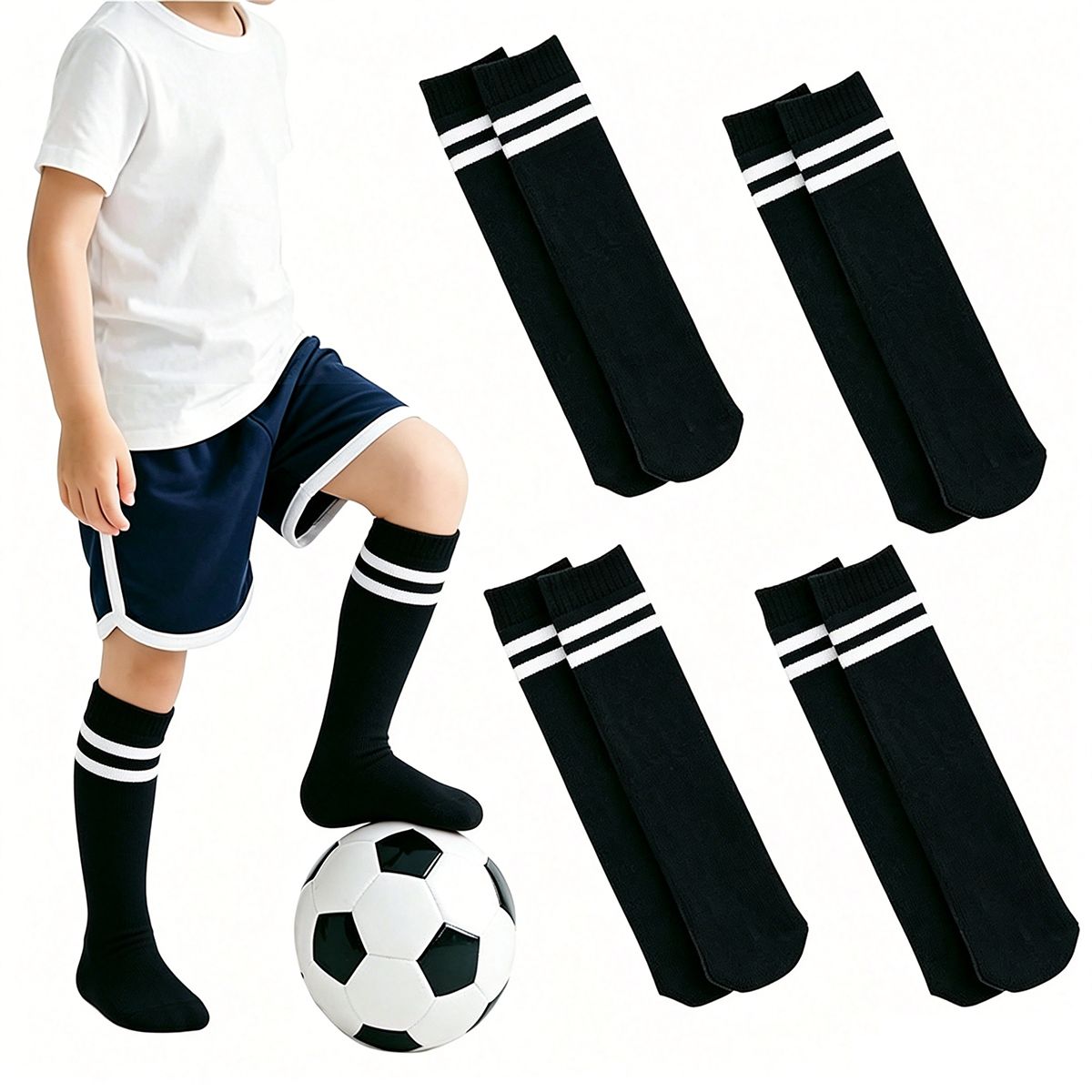 EINICIO - Calcetines De Fútbol A Rayas Para Niños Talla Media 4 Pares
