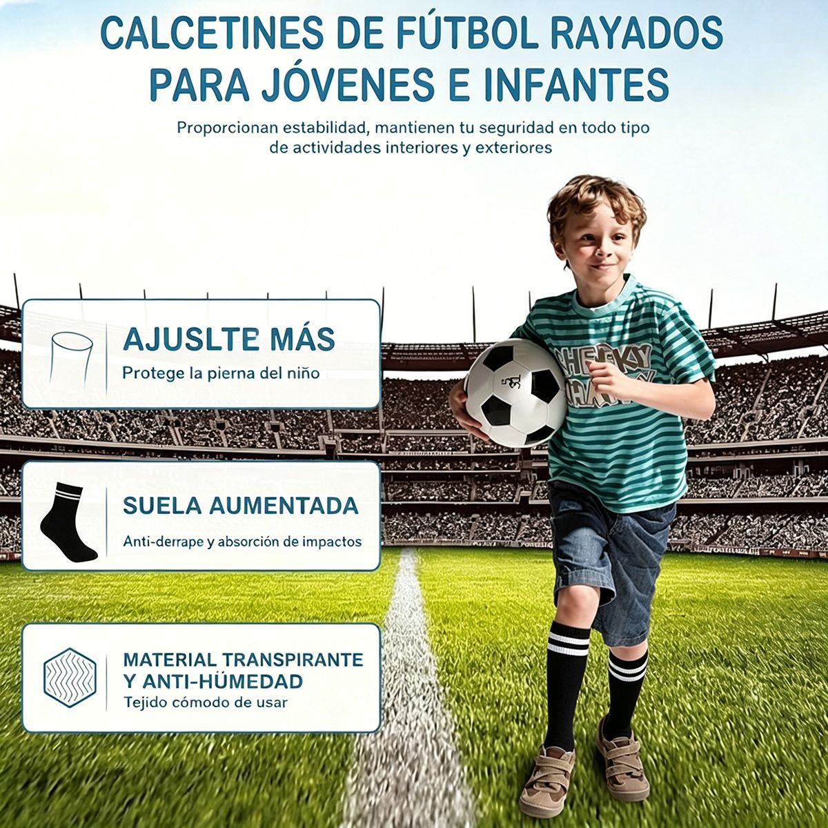 EINICIO - Calcetines De Fútbol A Rayas Para Niños Talla Media 4 Pares