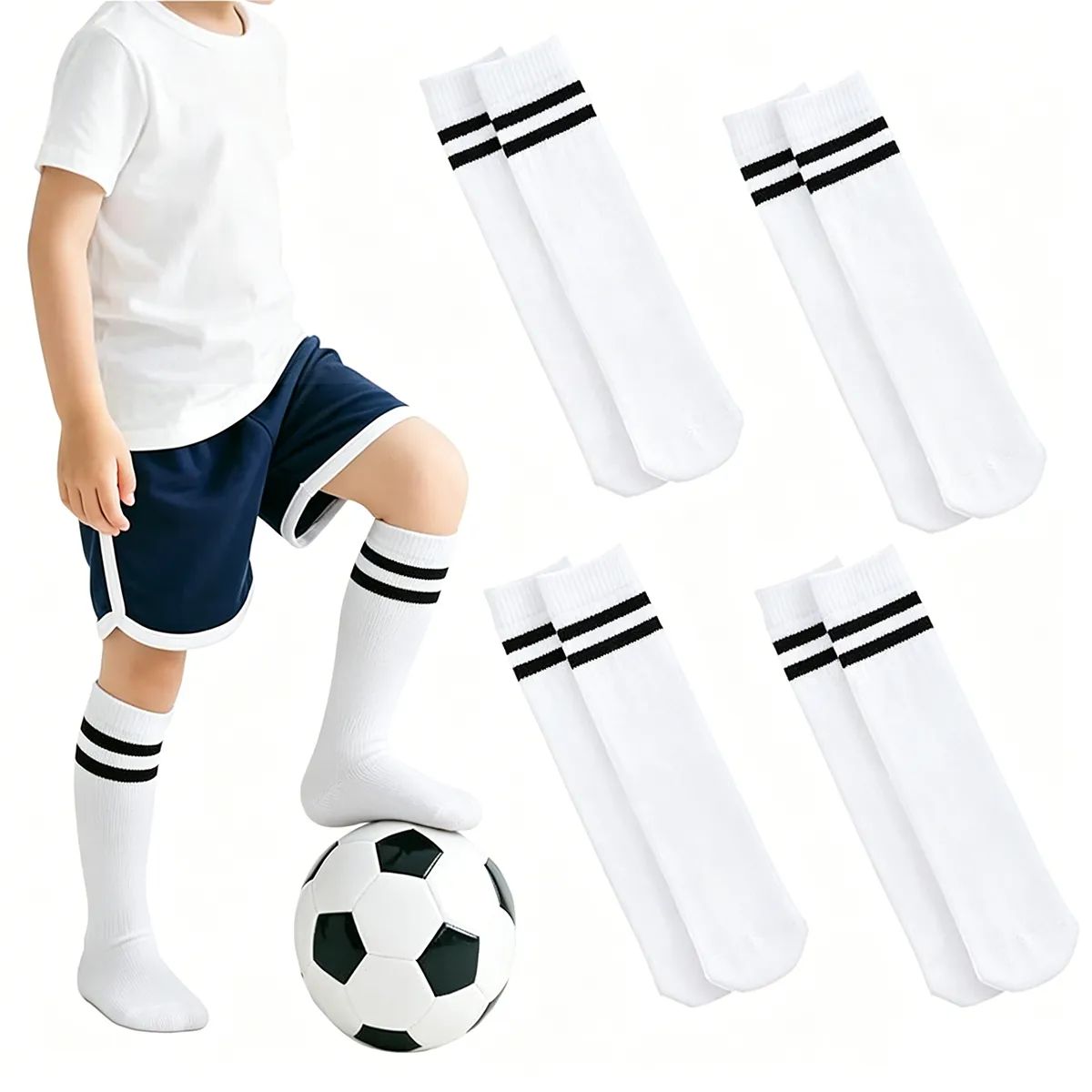 EINICIO - Calcetines De Fútbol A Rayas Para Niños Talla Media 4 Pares