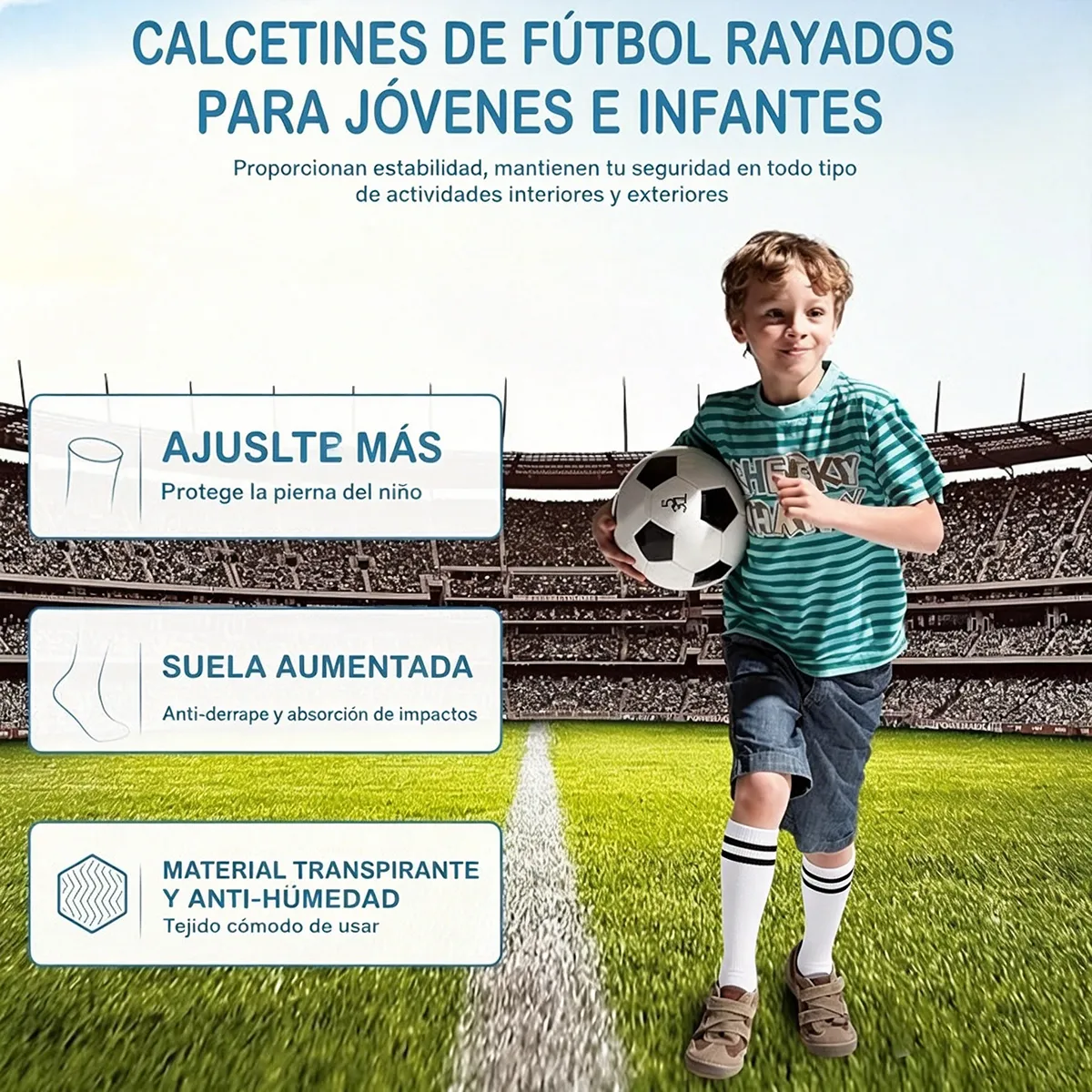 EINICIO - Calcetines De Fútbol A Rayas Para Niños Talla Media 4 Pares
