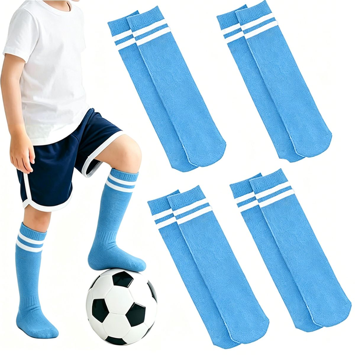 EINICIO - Calcetines De Fútbol A Rayas Para Niños Talla Media 4 Pares