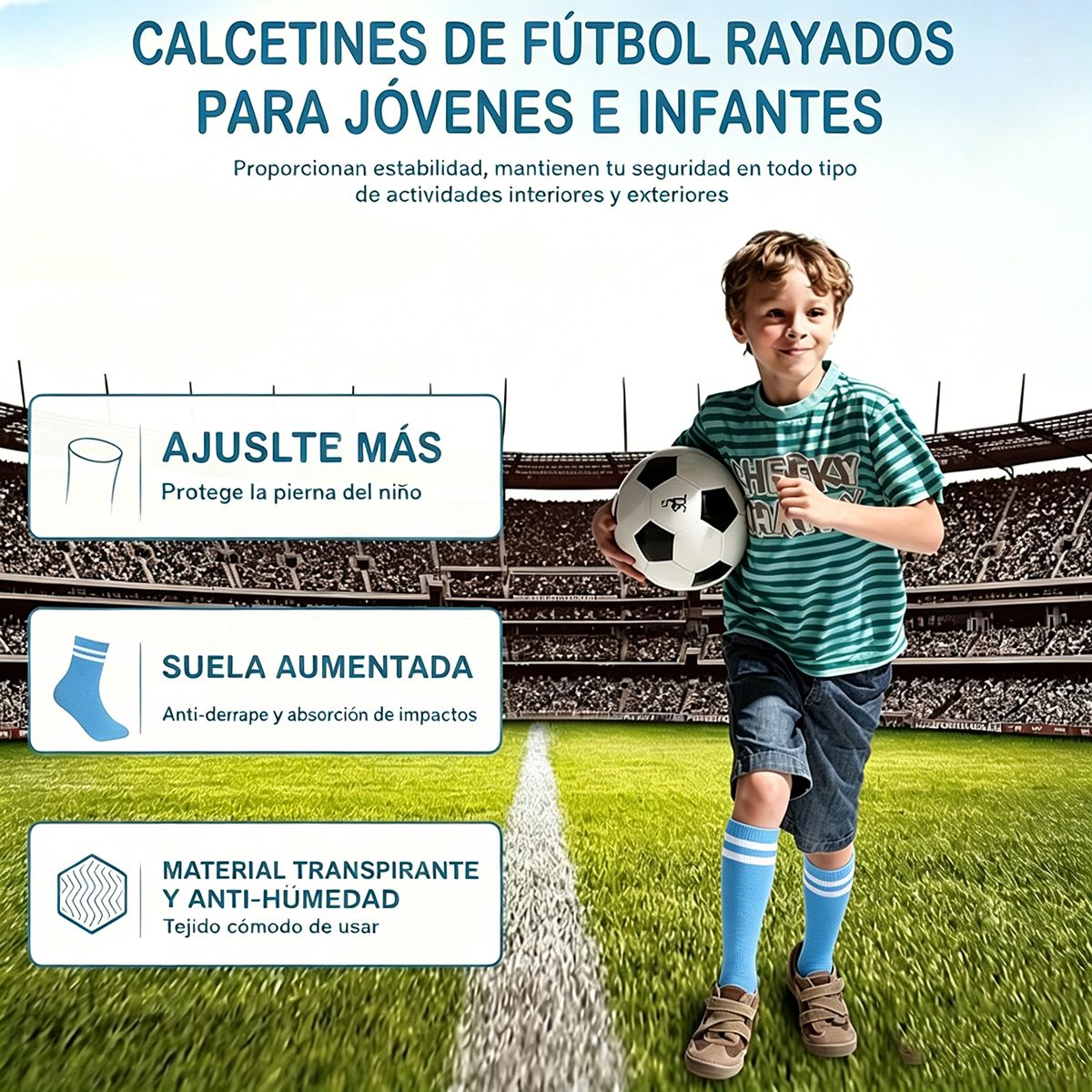 EINICIO - Calcetines De Fútbol A Rayas Para Niños Talla Media 4 Pares