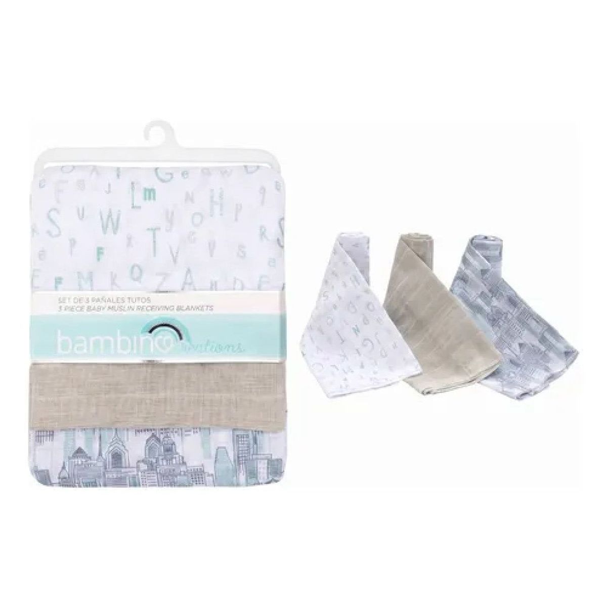 BAMBINO - Pack 3 Tutitos Muselina Bambino Algodón Bebé Diseño Abcdario