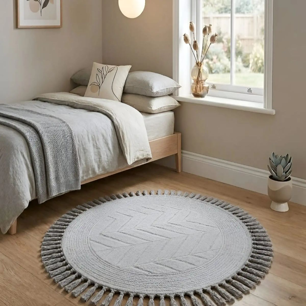 GENERICO - Alfombra Redonda Con Flecos 80cm Diámetro Diseño Boho