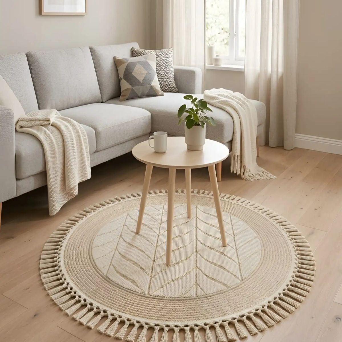 GENERICO - Alfombra Redonda Con Relieve Y Flecos Decorativa