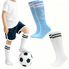 EINICIO - Calcetines De Fútbol A Rayas Para Niños Talla Media 2 Pares-Mezcla De Colores