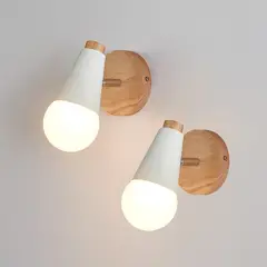 FRANZA - Juego de 2 lámparas de pared de madera blanca y hierro