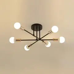 FRANZA - Lámpara Colgante De 6 Luces, Color Negro Y Dorado, Con Casquillo E27