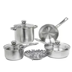 RHOMIE - Batería de Cocina de Acero Inoxidable 8 Piezas con Vaporera e Inducción