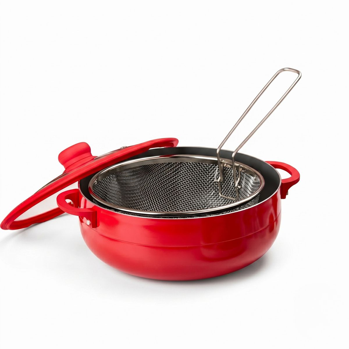RHOMIE - Caldero de Aluminio Rhomie 5.3L con Canasta Freidora 26cm Rojo