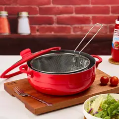 RHOMIE - Caldero de Aluminio 5.3L con Canasta Freidora 26cm Rojo