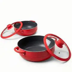 RHOMIE - Juego de Calderos de Aluminio 4 Piezas con Tapa de Silicona Rojo