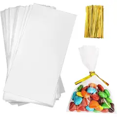 KUANGYE - Pack 500 Bolsas De Celofán Celofán 10x15 + Amarras