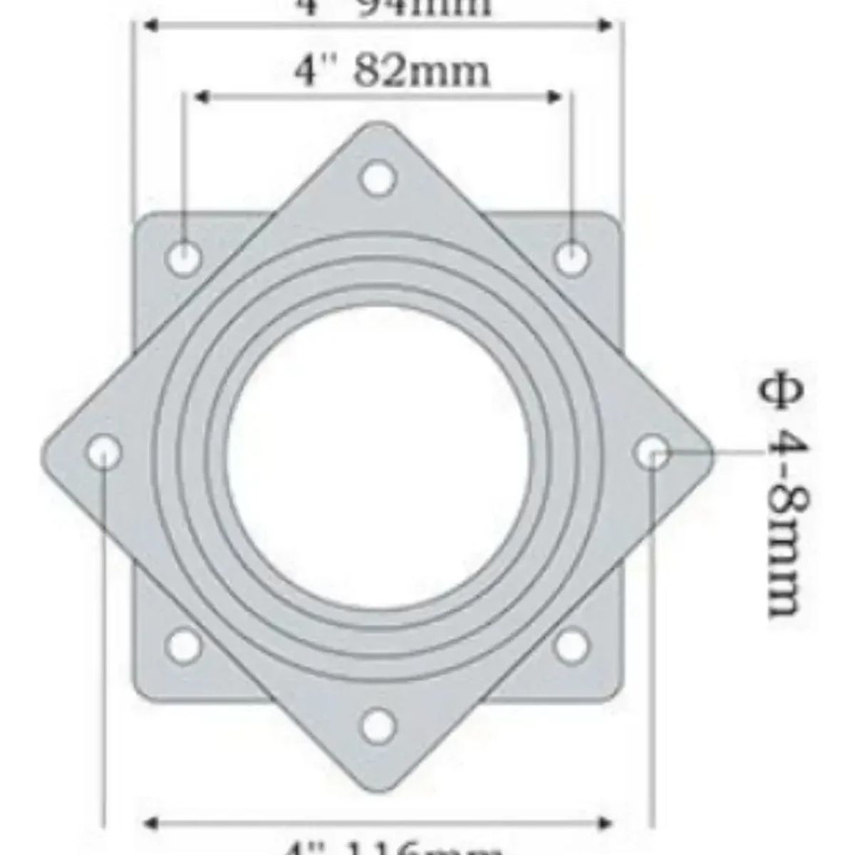 KUANGYE - Pack 4 Base Giratoria Cuadrada 94x94mm Rodamiento De Bolas