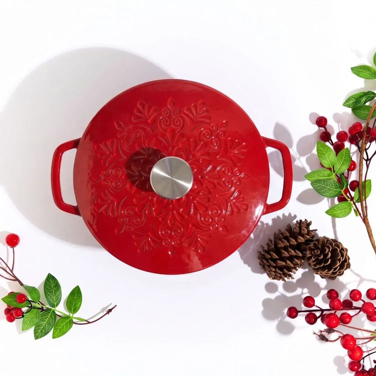 RHOMIE - Olla Dutch Oven de Hierro Fundido Esmaltado 3.8L 24cm Rojo
