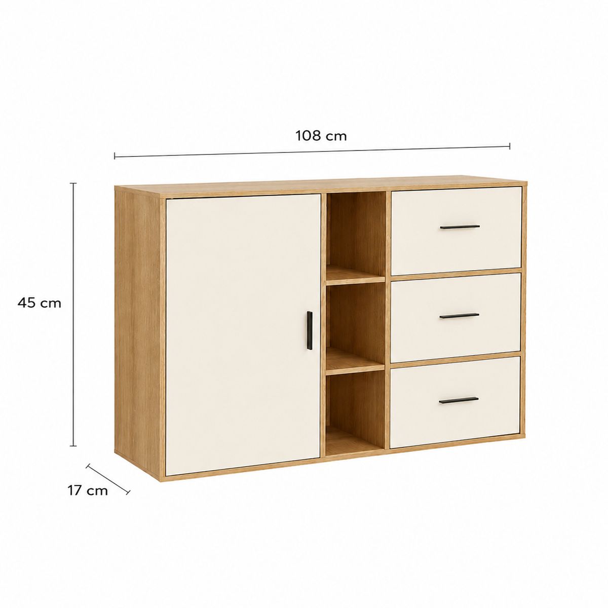 Organizador Multiuso Estante Gabinete Con Puertas Y 3 Cajones Madera 108x17x45cm Diseño Moderno Minimalista, marca GENERICO - Foto 2