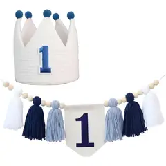 KUANGYE - Set Decoración Cumpleaños Niño Bebe Primer Año Azul Silla