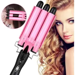 GEMEI - Onduladora Rizadora De Pelo Profesional De 3 Barriles Color Rosa