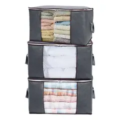 GENERICO - Pack 3 Bolsas Organizador Almacenamiento de Ropa / Mantas Color Gris