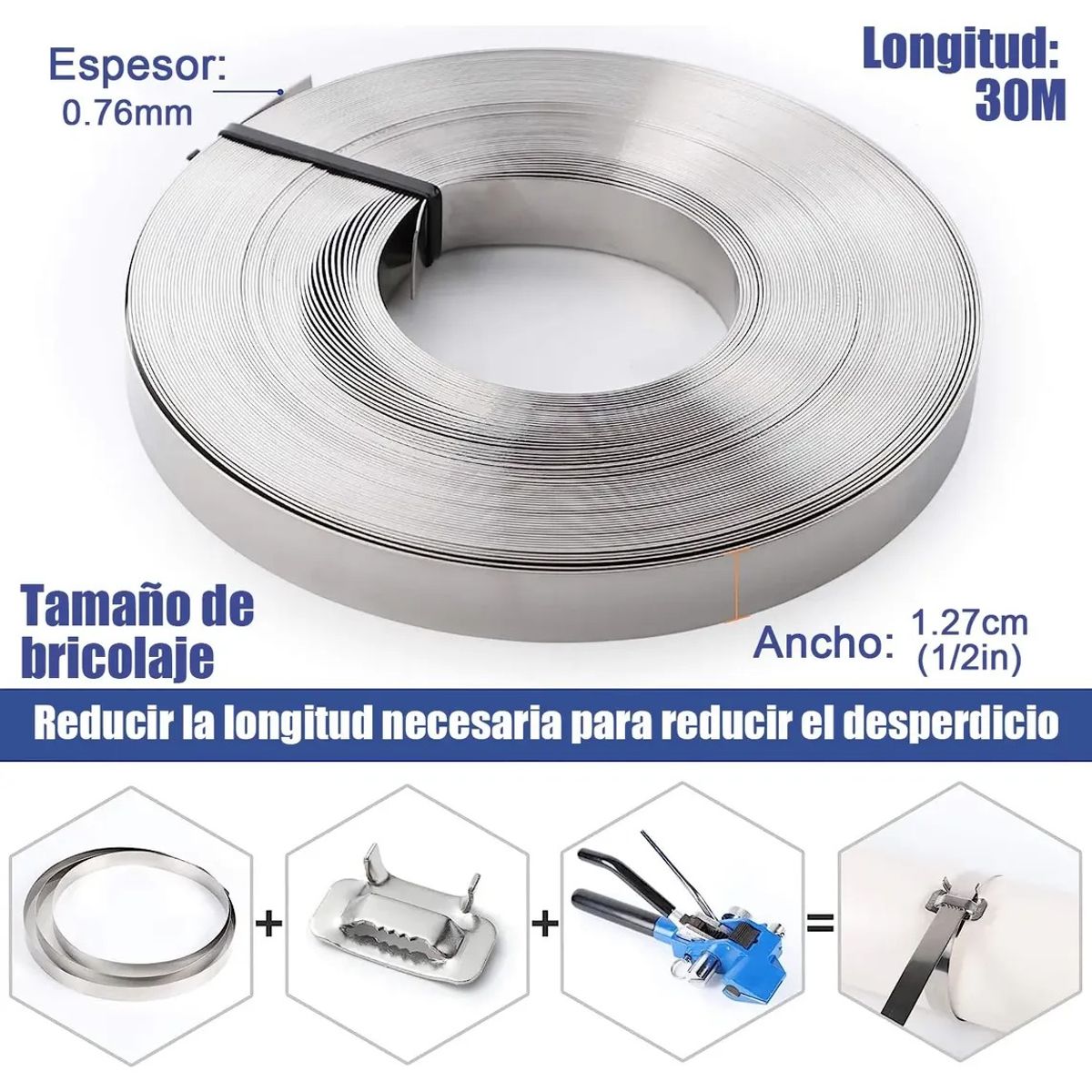 30 Mts Bobina de correa de acero inoxidable 304 Flejado Cinta O Fleje 12.7mm, marca TSKY CHILE SHOPPING - Foto 2