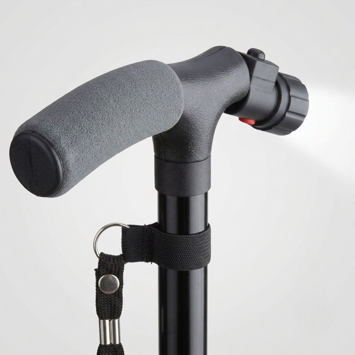 MOVI - Bastón Ortopédico Plegable Con Luz Led Y Base Cuádruple Ajustable Negro