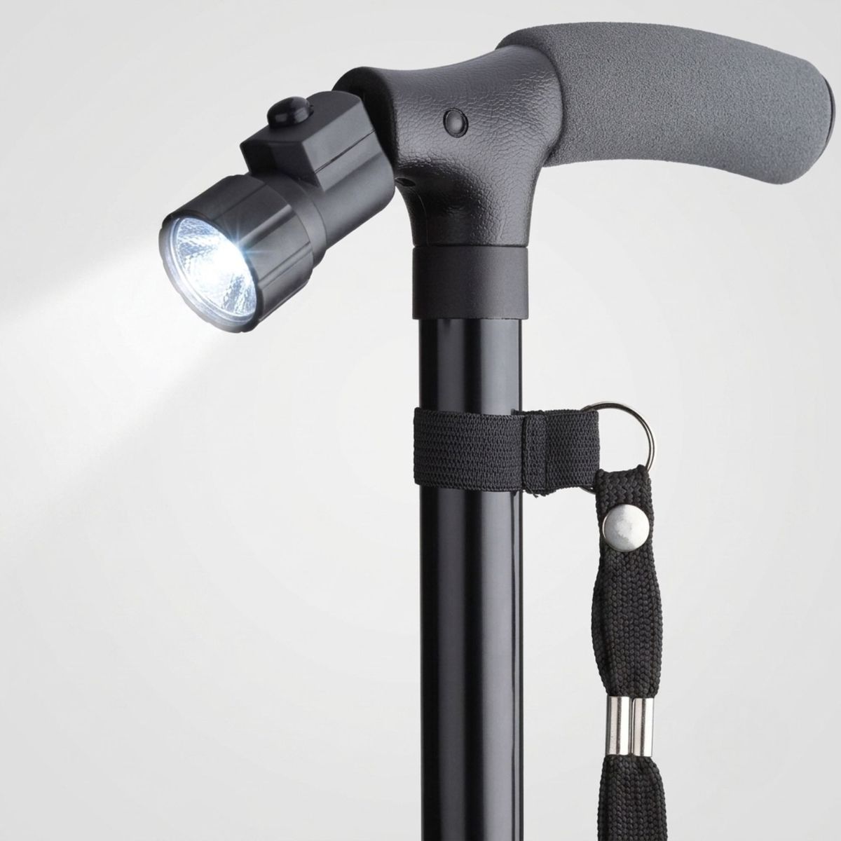 MOVI - Bastón Ortopédico Plegable Con Luz Led Y Base Cuádruple Ajustable Negro