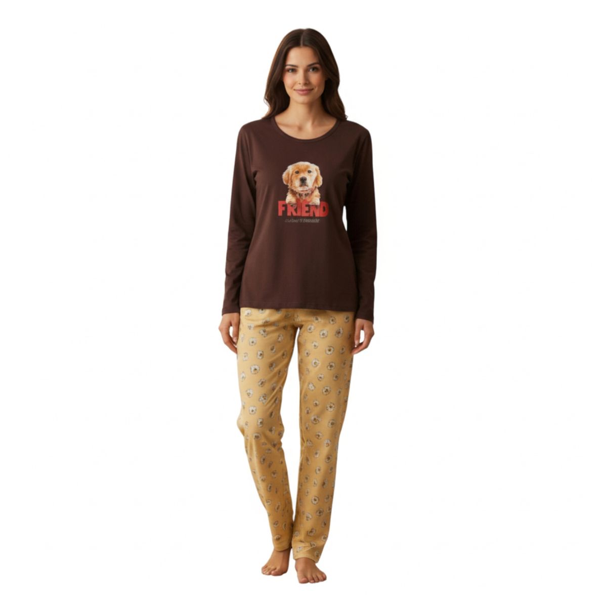 DELIBERANCE - Pijama Perro Friend Estampado Café