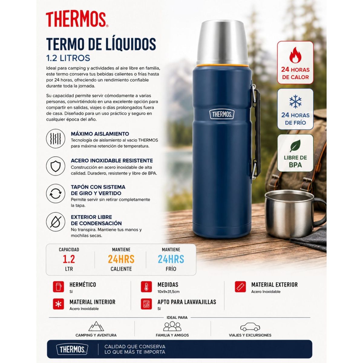 THERMOS - Termo Para Líquidos Thermos Acero Inoxidable 1200ml