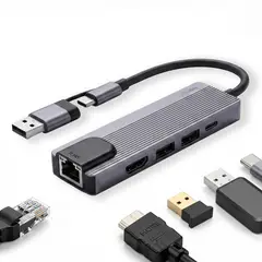 LINKON - Hub Adaptador Usb C RJ45 5 en 2 Para Mac Windows