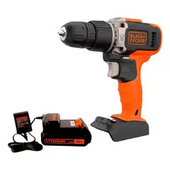 BLACK+DECKER - Taladro percutor atornillador inalámbrico de 10mm BCD704C1 + 1 batería de 1.5Ah
