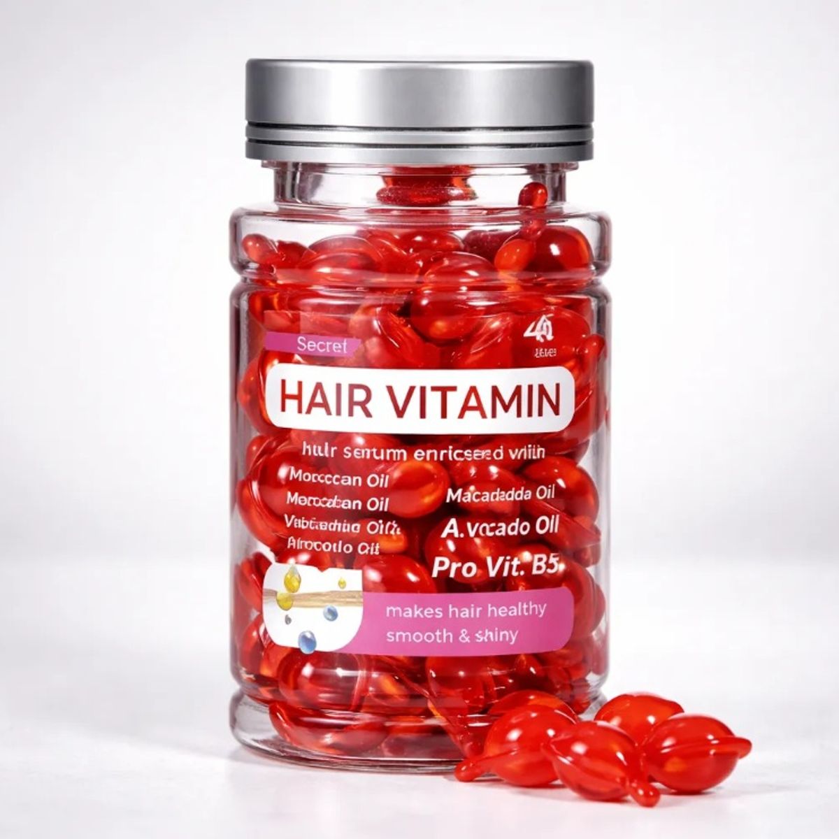 SECRET - Cápsulas Vitamina Capilar 40 und Aceite Marroquí Macadamia Aguacate Vitaminas A C E B5 Cabello Brillante Sin Frizz Tratamiento Nutritivo