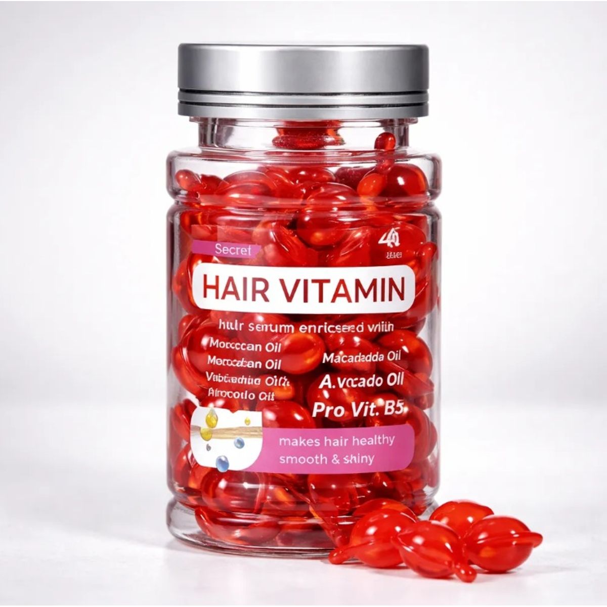 SECRET - Cápsulas Vitamina Capilar 40 und Aceite Marroquí Macadamia Aguacate Vitaminas A C E B5 Cabello Brillante Sin Frizz Tratamiento Nutritivo
