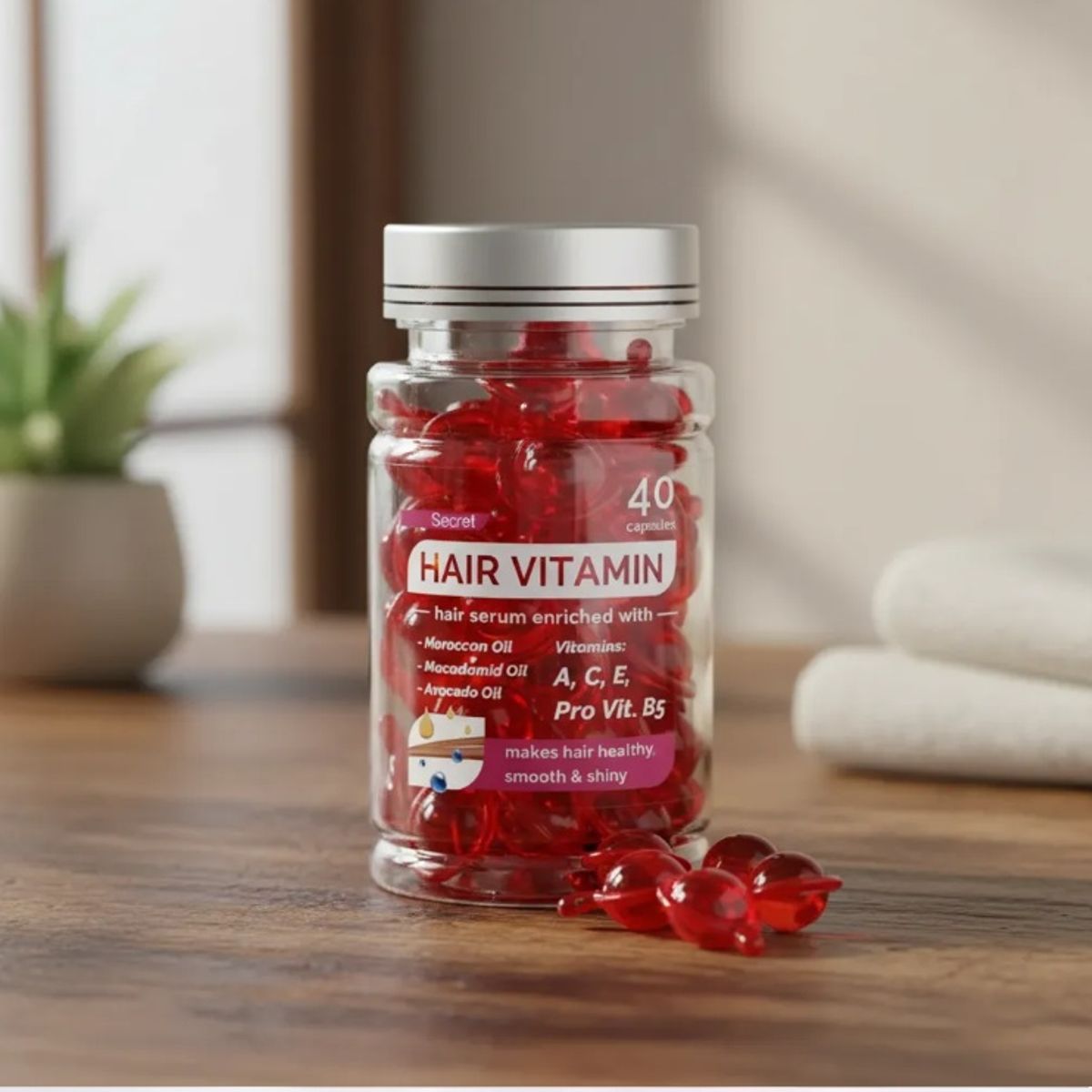 SECRET - Cápsulas Vitamina Capilar 40 und Aceite Marroquí Macadamia Aguacate Vitaminas A C E B5 Cabello Brillante Sin Frizz Tratamiento Nutritivo