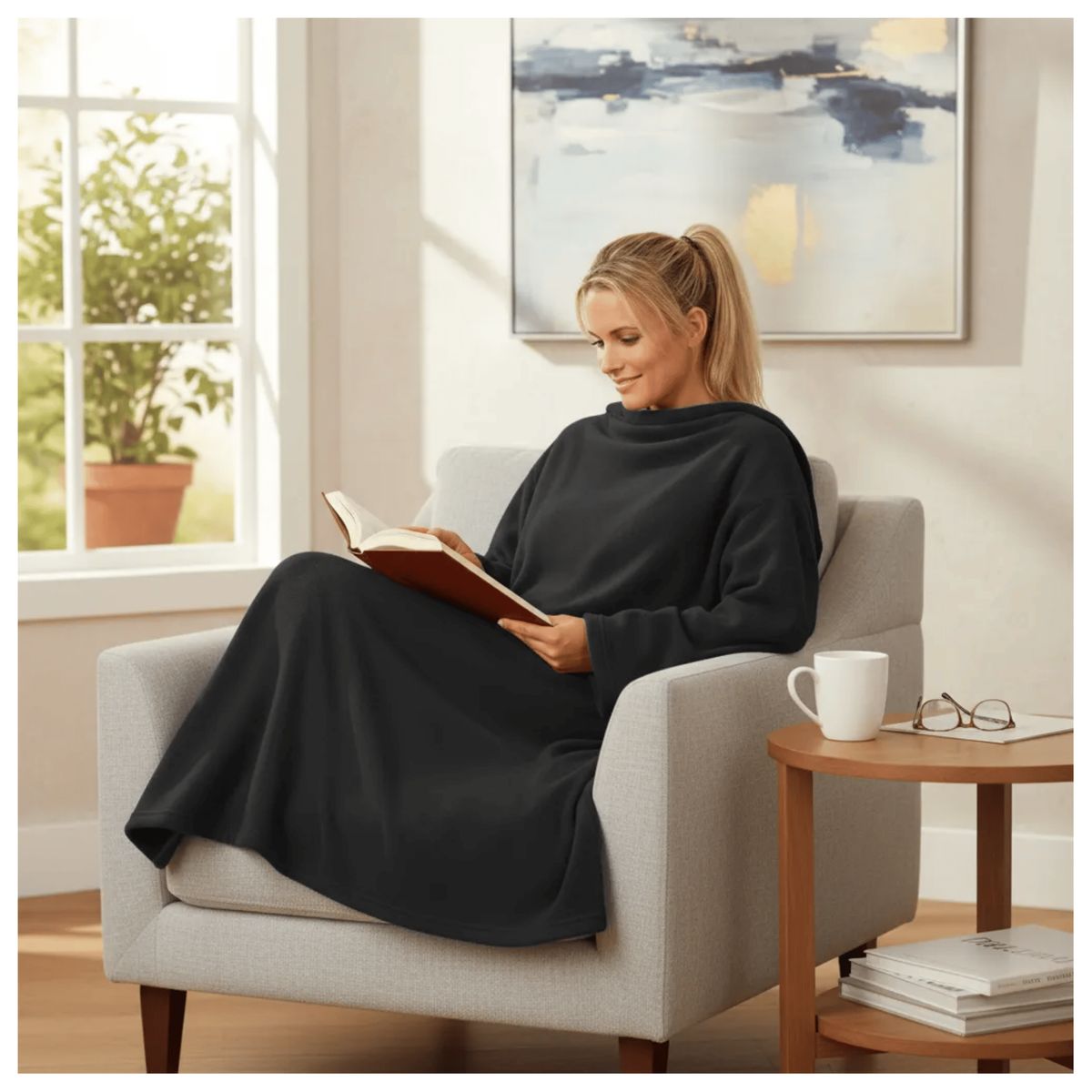 GENERICO - Manta Polar Con Mangas Frazada Vestible Invierno 190x130cm Negro