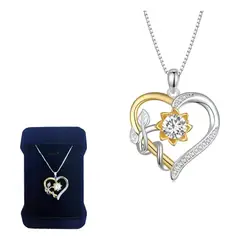 GENERICO - Collar con baño en Plata Fina 925 diseño en Corazón Girasol Moissanita