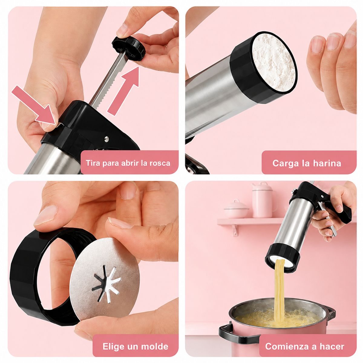 GENERICO - Máquina Para Churros Acero Inoxidable + 6 Moldes