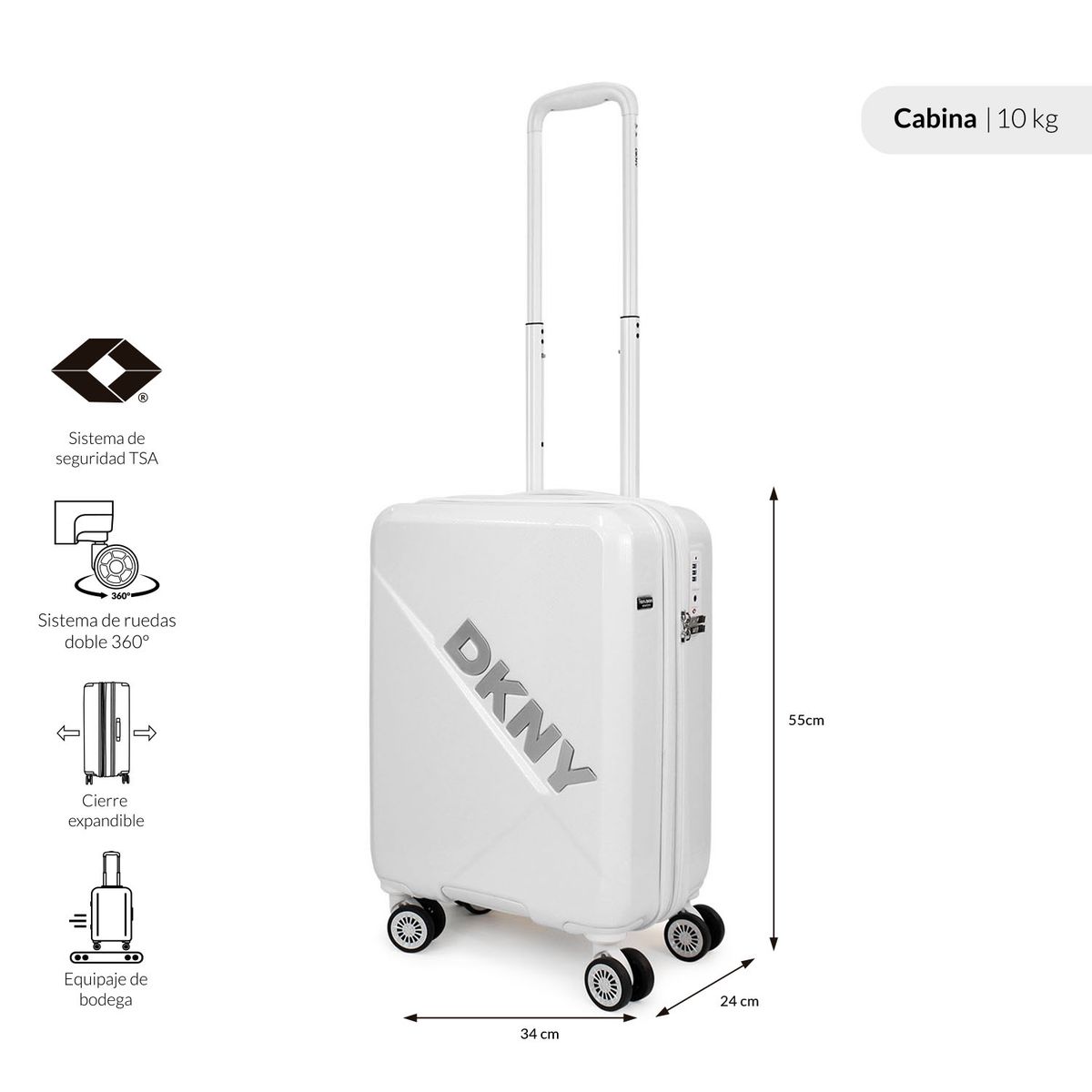 GENERICO - Maleta cabina 10kg Donna Karan Your Call blanca DKNY
