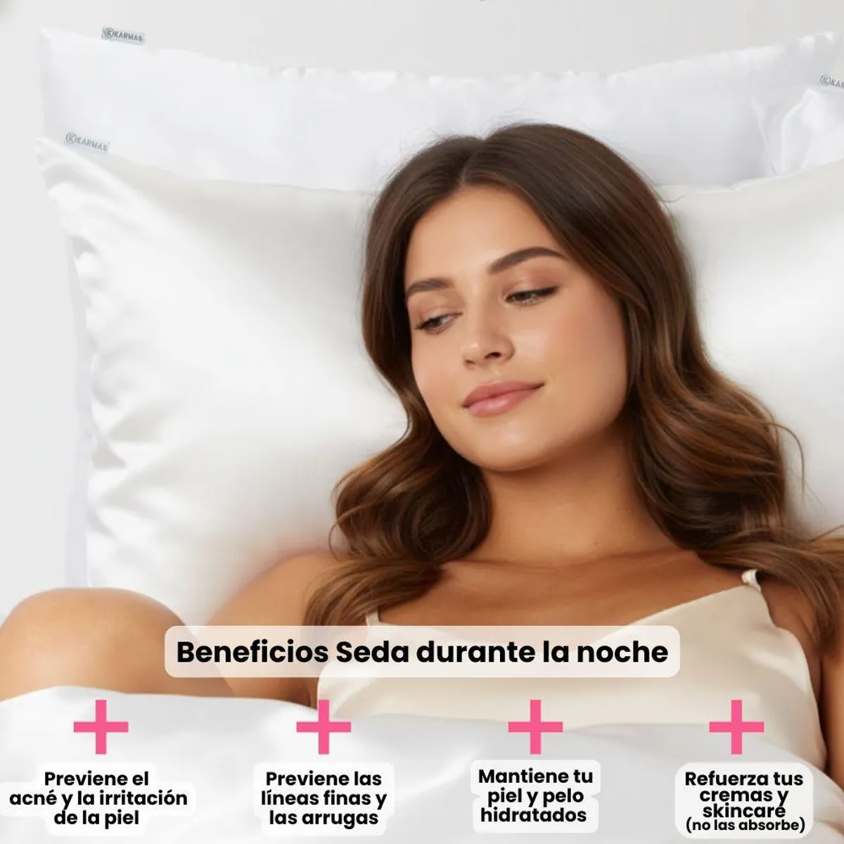 KARMAS - Funda de Almohada King doble cara Seda Mulberry Blanca