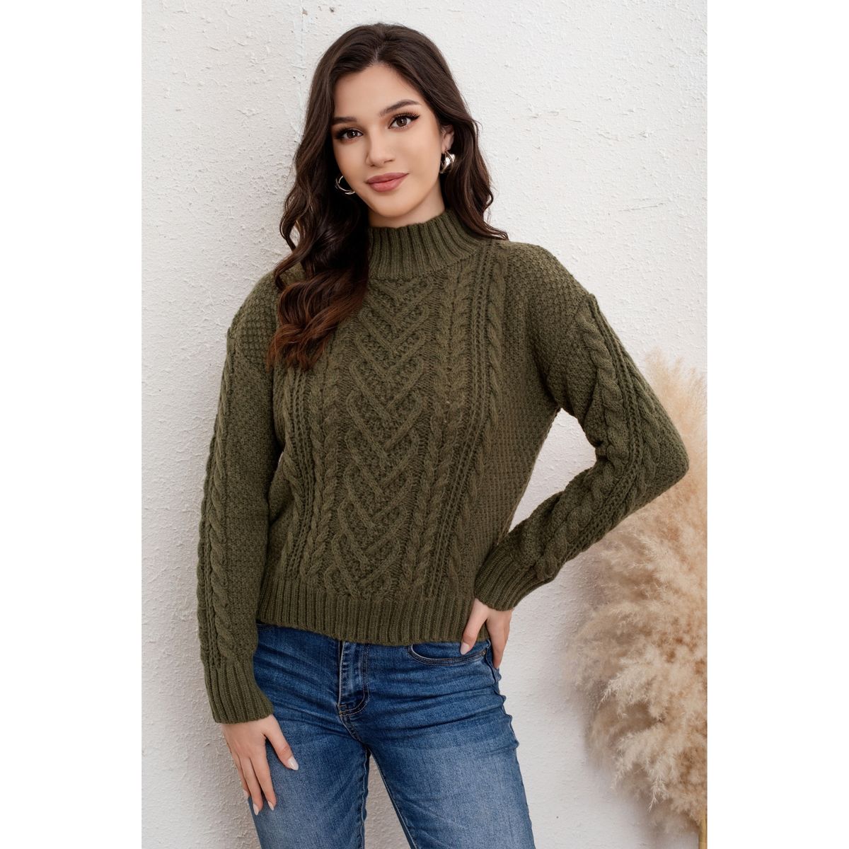 LIKE SHOP - Sweater Mujer Cuello Alto Chenille Tejido Trenzas 7026