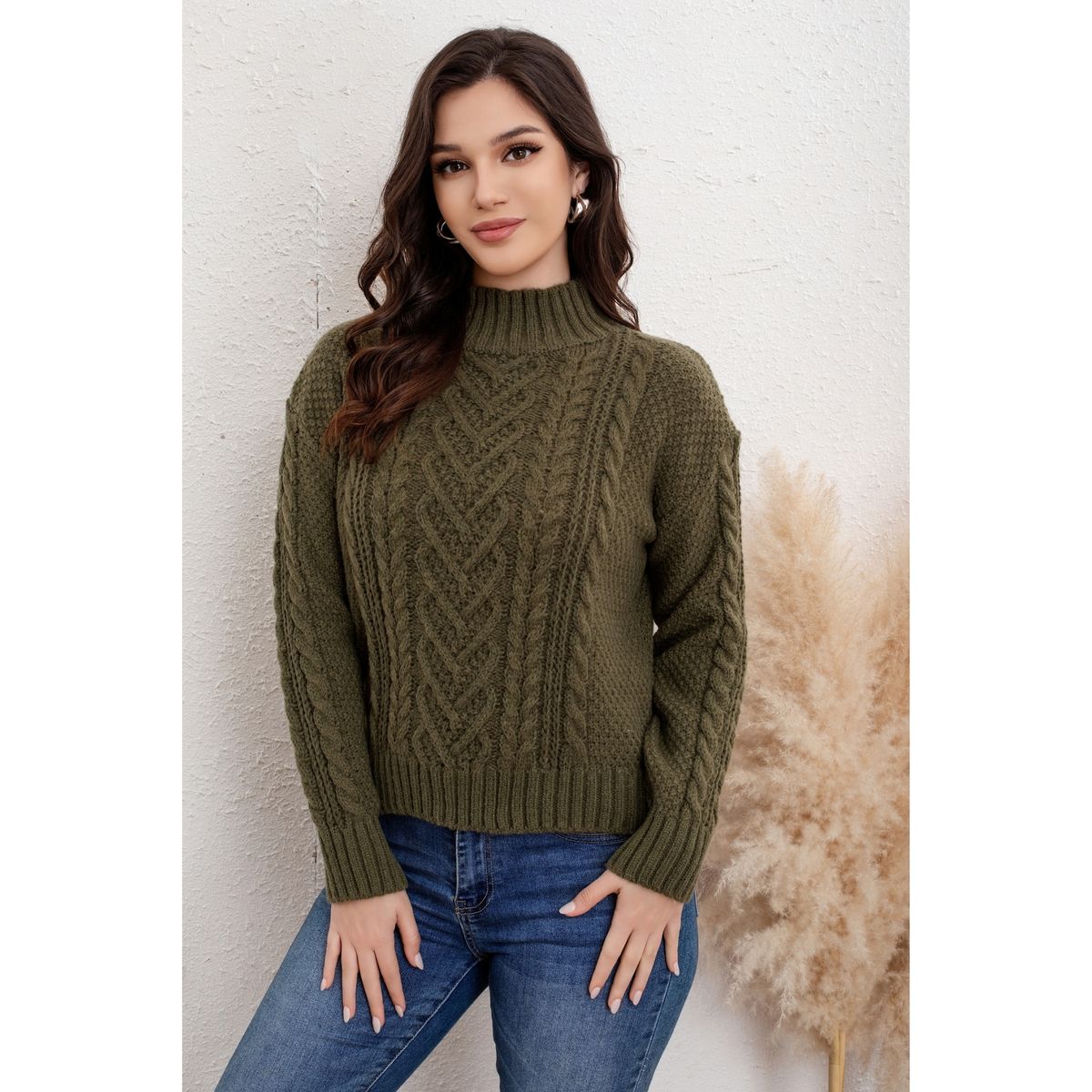 LIKE SHOP - Sweater Mujer Cuello Alto Chenille Tejido Trenzas 7026
