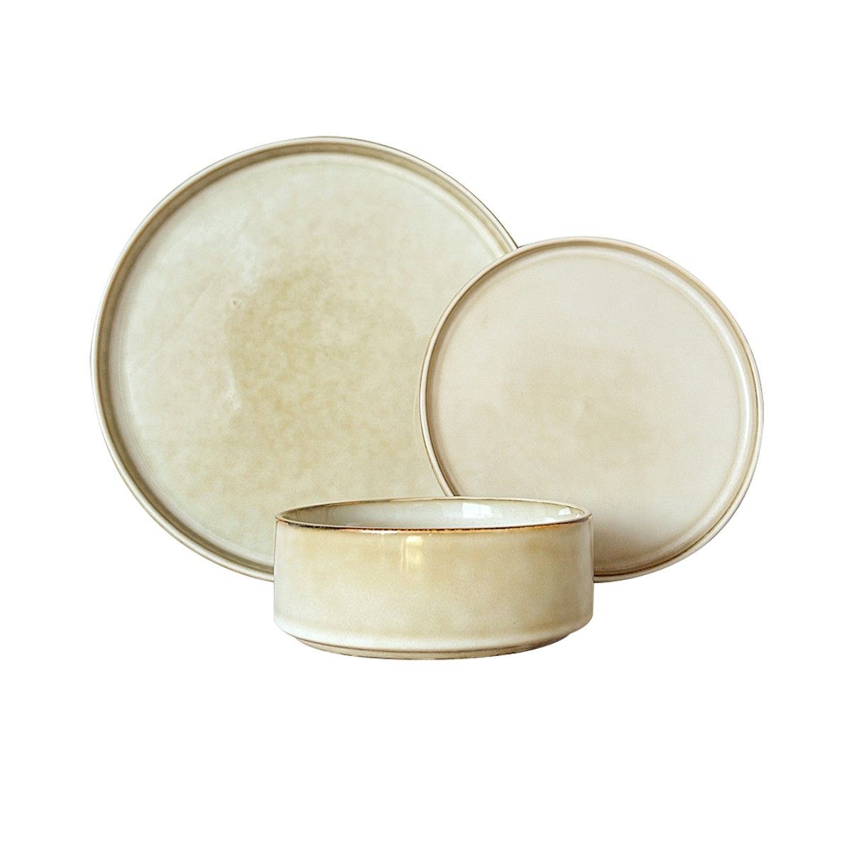 IMAHE - Set Vajilla 18 Piezas Cerámica Beige Línea Rustica