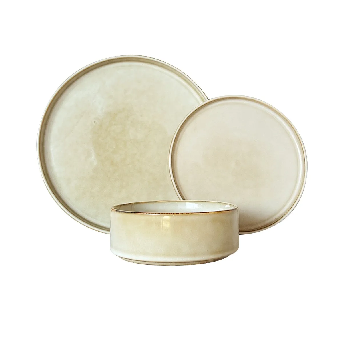 IMAHE - Set Vajilla 18 Piezas Cerámica Beige Línea Rustica