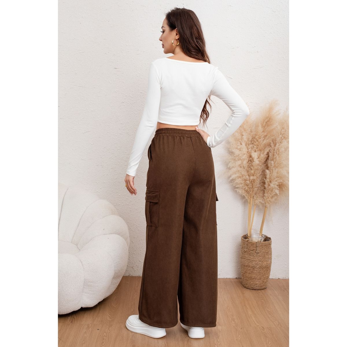 LIKE SHOP - Pantalón Mujer Cotelé Forro Interior Polar Bolsillos Cargo 7165