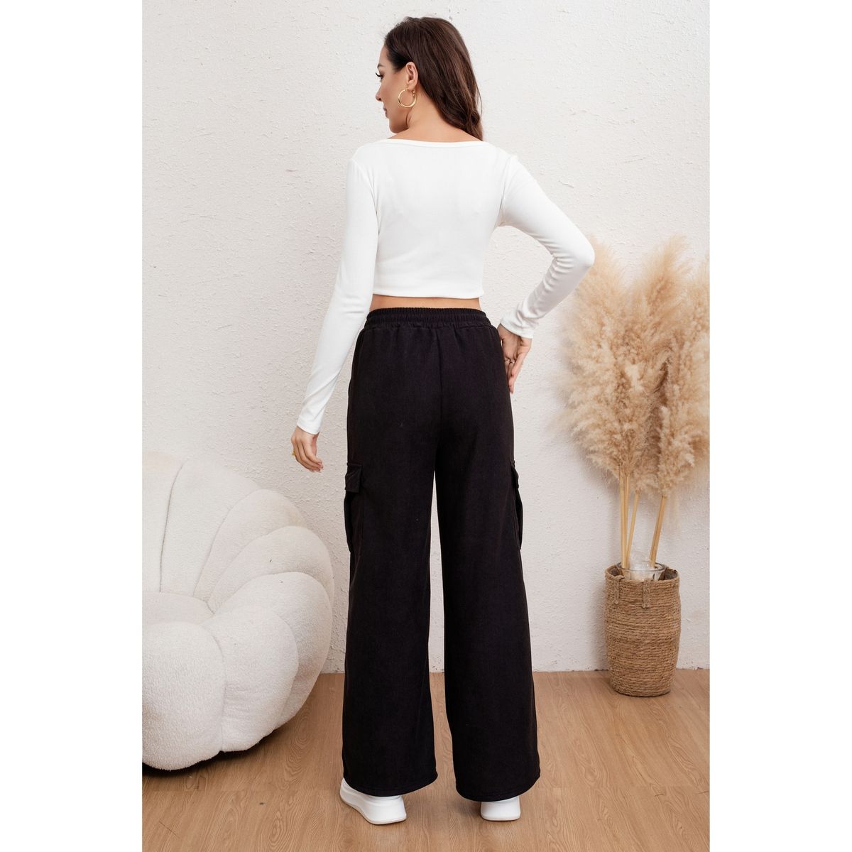 LIKE SHOP - Pantalón Mujer Cotelé Forro Interior Polar Bolsillos Cargo 7165