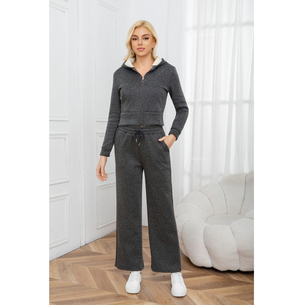 LIKE SHOP - Conjunto Mujer Invierno 2 Piezas Poleron Y Buzo Brillante Moda 7045